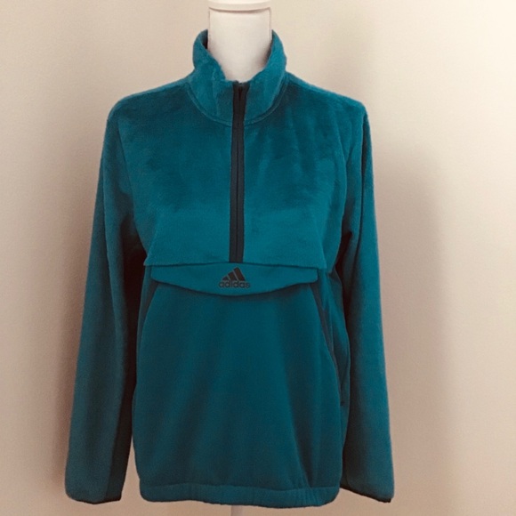 Adidas Faux Fur Half Zip Kangaroo Pocket Pullover - Picture 3 of 6